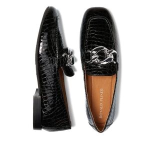 DONALD PLINER Bristol Sz 8 Black Patent Leather Croc Embossed Loafers Orig $258